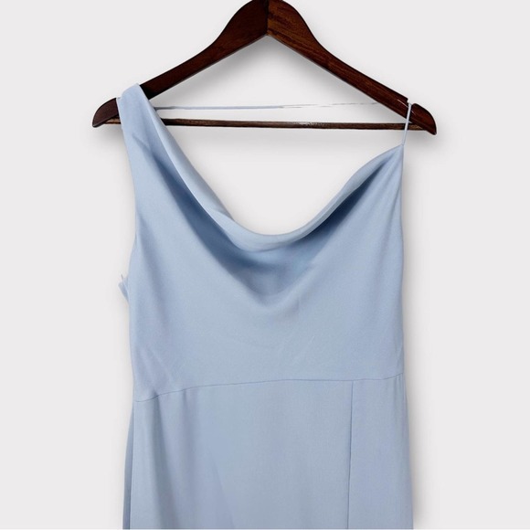 After Six One Shoulder Draped Cowl Neck Maxi Dress Blue Mist Size 12 Bridesmaid - Picture 6 of 12